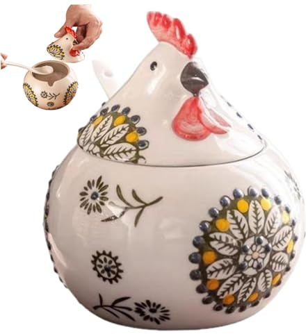 Takingup Salero con Tapa, Recipiente de azúcar y Sal en Forma de gallina, Tarro Decorativo de cerámica de Pollo para encimera de Cocina, Especias y café - Contenedor