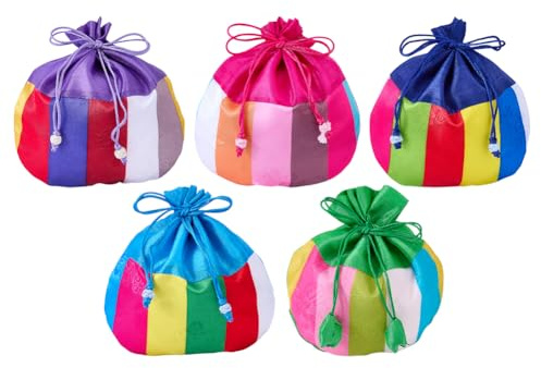SUPERFINDINGS 5 bolsas tradicionales coreanas de 15,5 x 15,8 cm, con cordón a rayas, bolsa de monedas de poliéster pequeña, bolsa de regalo coreana para Año Nuevo, fiesta de cumpleaños