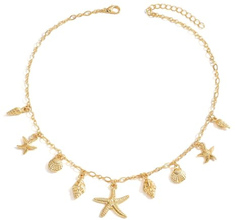 Durdiiy Collier Femme Acier Inoxydable Pendentifs Mer 38+7cm Doré