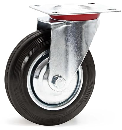 Rueda auxiliar giratoria 200mm Goma maciza Estructura metal Llanta robusta Montaje Bricolaje Muebles