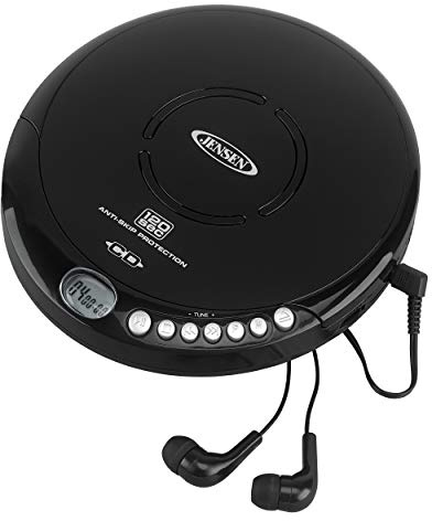 Jensen Portable CD-120 Portable Personal CD Player Compact 120 SEC Anti-Skip CD Player – Lightweight & Shockproof Music Disc Player & FM Radio Pro Sport-Earbuds for Kids & Adults (Black)