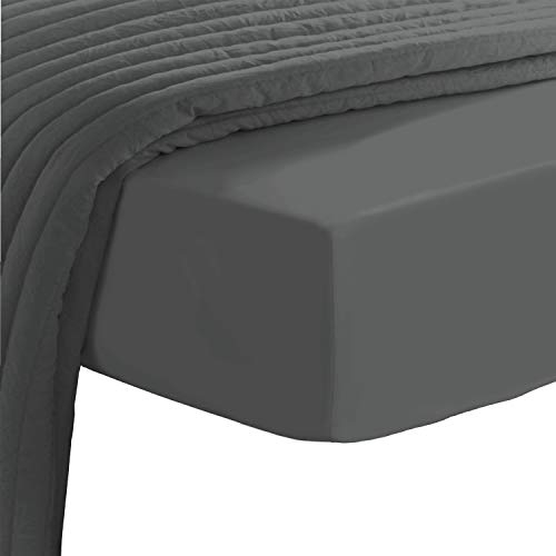 Pizuna Baumwoll-Spannbettlaken Fadenzahl 400 Dunkelgraue 150x200, 100% langstapeliges Baumwoll-Spannbettlaken, Mako-Satin-Gewebe-Bettlaken ideal für Matratzengrößen 135x200cm, 140x200cm & 145x200cm