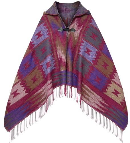 Uyuni Women's Bohemian Casual Shawl Fringe Poncho Cashmere Loose Vintage Patterned Cardigan