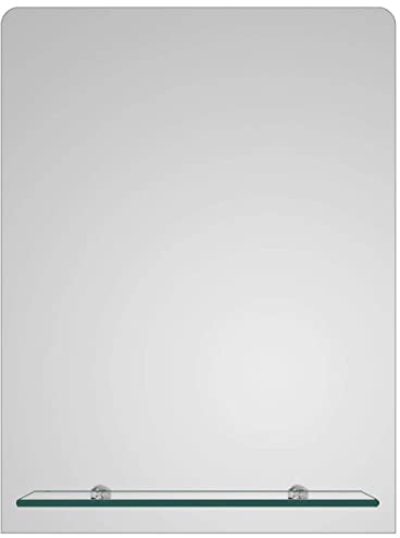 Nuto Rectangle Bathroom Mirror Includes Glass Shelf Portrait Vanity Make Up Shaving Mirror - 450mm x 600mm