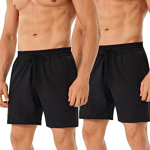 HOPLYNN 2er Pack Sporthose Herren Kurz mit Reißverschlusstasch Sport Short Laufhose Schnell Trocknend Schwarz S