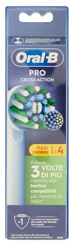 Oral-B Cross Action Testine Spazzolino Elettrico, Confezione da 4 Testine di Ricambio Bianche, Setole Angolate che si Adattano a ogni Dente per una Pulizia Profonda