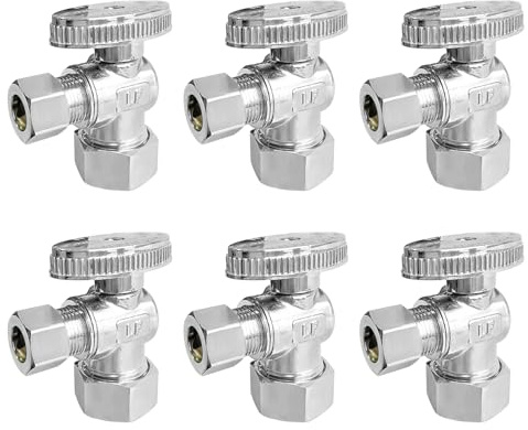 SUNGATOR 6-Pack Angle Stop Valve 1/2 Nominal (5/8 OD) Compression Inlet x 3/8 OD Compression Outlet, 1/4 Turn Chrome Plated Brass, Faucet Valve For Toilet Bathroom Kitchen