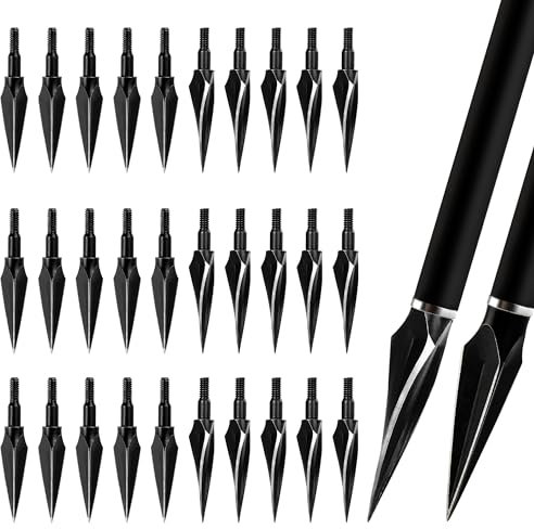 REAWOW Traditionelle Jagd Broadheads 30 pcs 100/125 Grain Standard-Einschraubpfeilspitzen geeignet für Recurve Bow Compound Bow Armbrust Outdoor-Zubehör Schwarzer Kohlenstoffstahl