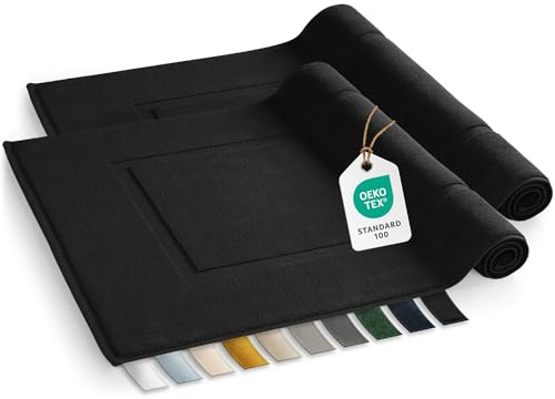 Blumtal Badvorleger Terry - Badezimmerteppich 100% Baumwolle in 50x80 cm - Oeko-Tex zertifizierter Badteppich & Duschvorleger - Badezimmer Teppich/Bath mats - Badvorleger im Set 2 teilig in Schwarz