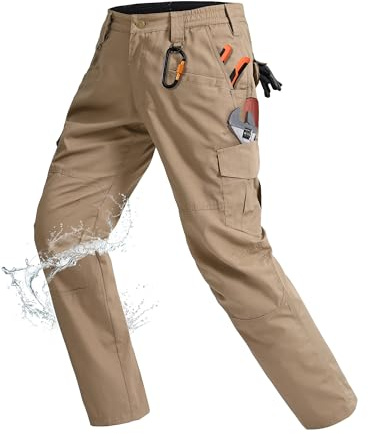 Rapoo Cargo Pants for Men Waterproof Hiking Work Tactical Military Army Casual Pants for Men with Pockets Mens Ripstop Construction Carpenter Hunting Outdoor Pants Outdoor Khaki 34Wx34L