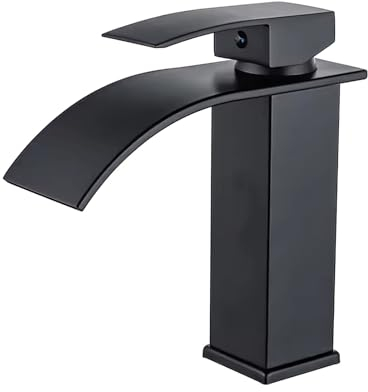 Grifo de cascada y lavabo, caño cascada, acero inoxidable, caliente y frío, vertical, altura 24,5 cm