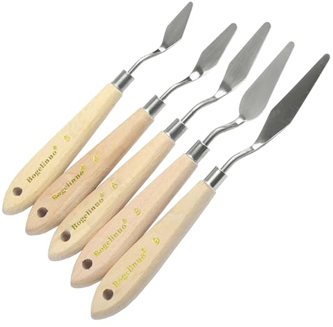 5 pezzi Spatola per pittura acrilica su tela Manico legno grande Accessori palette Piccola pittura acrilica Deco Spray Set di spatole acciaio inox Mini strumento metallo Olio/Modellismo/Acquerello