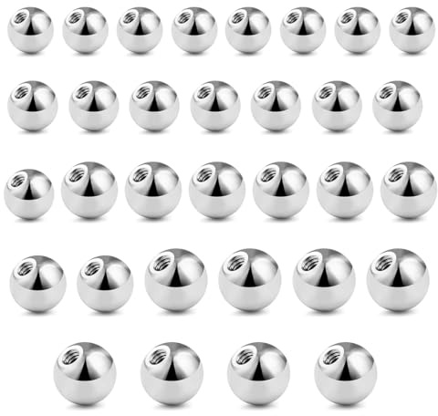 WeddHuis 32 PCS Boules de Piercing Argent Or Noir Remplacement Boules Acier Inoxydable pour Filetage Extérieur Lèvres Septum Hélix Langue Ventre Bijoux de Piercing(3/4/5/6mm * 1,2mm)