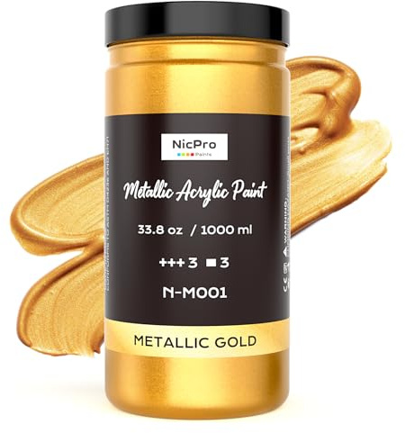 Nicpro Colori Acrilici Oro per Dipingere Metallizzato, 1000 ml Colori Acrilici Professionali, Atossica, Non Sbiadisce, per Metallo, Legno, Tessuto, Tela, Mobili, Artigianato e Articoli Artistici