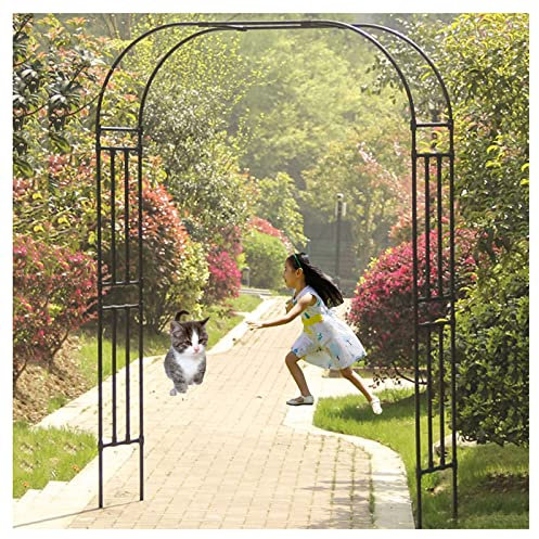 Grande arche de jardin en métal de 2,4 m pour plantes grimpantes, support robuste et durable, tonnelle de roses tubulaires avec décoration, noir, 120 x 240 cm