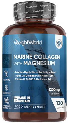 Colágeno con Magnesio 1200mg - Complejo con Ácido Hialurónico, Extracto de Bambú, Vitamina C, CoQ10 y Zinc - 120 Cápsulas de Colágeno Hidrolizado Tipo I y III del Titagen®, Sin OGM