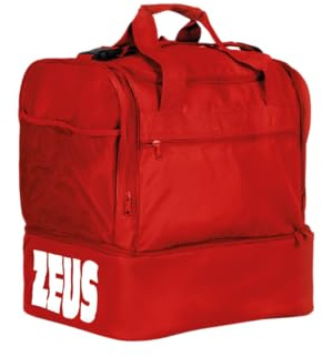 Borsa Medium per Zeus Sport Ampio Scomparto Relax Allenamento Fitness Palestra Borsone Borse Borsoni Attrezzatura Calcio Calcetto Tracolla Regolabile Fondo Rigido (Rosso, H 50 x L 48 x P 27 cm)