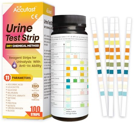 Accufast 100x Strisce Reattive Urinarie 11-in-1 – Stick Test Urine per Infezioni delle Vie Urinarie – Strisce Reattive per Urinalisi – Test delle Urine per Donne e Uomini