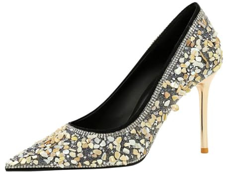 Scarpe Donna con Tacco Alto con Tacco a Spillo 9.5 cm a Punta Paillettes Strass Abito da Sposa per Matrimoni, Galà, Appuntamenti e Feste-Numeric_38