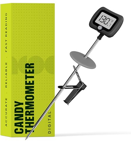 Digital Candy Thermometer with Pot Clip, 10 Long Stainless Steel Probe, Instant Read Kitchen Thermometer for Cooking, Baking, and Candy Making (Dark Gray)