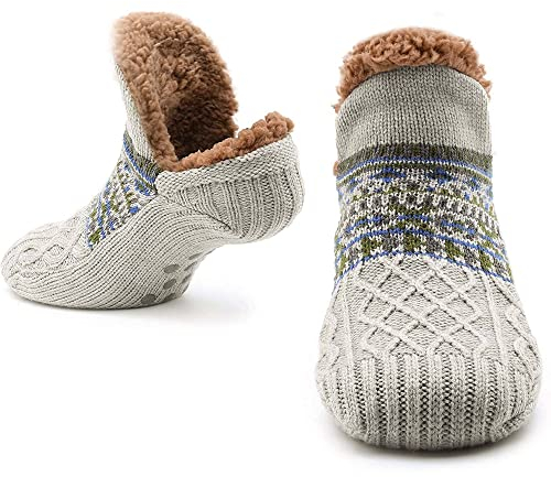 CityComfort Kuschelsocken Herren Flauschig Warme Hüttensocken Herren mit Noppen, Einheitsgröße (Grau)