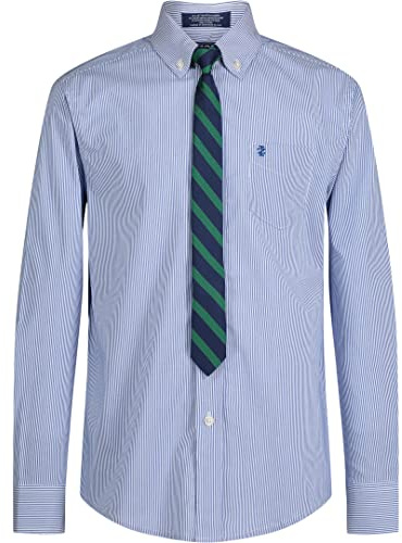 Izod Boys' Big Long Sleeve Dress Shirt with Tie, Moroccan Cobalt 16