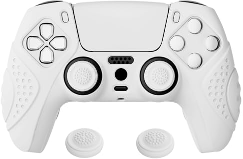 eXtremeRate PlayVital Hülle für ps5 Controller,Schutzhülle ergonomisches Case Griffe Skin,2 Stück Weiße Stick Aufsätze für PS5 Controller(Guardian Edition,Weiß)