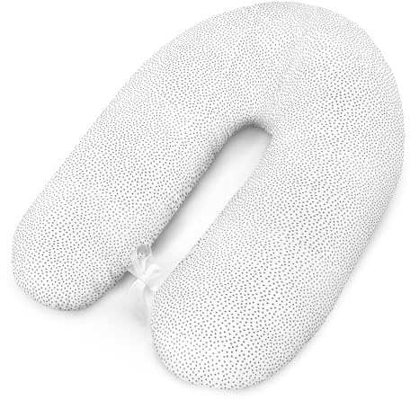 Cuscino per allattamento con imbottitura, per neonati e donne incinte, per dormire su un fianco, in cotone, con federa da 170 cm, motivo: pois, grigio