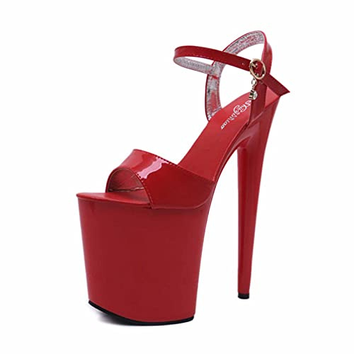 Muyey, sandali da donna con tacco a spillo da 20 cm, con plateau e tacco alto, con tacco alto, sexy, da ballo, polo danza, rosso, 36
