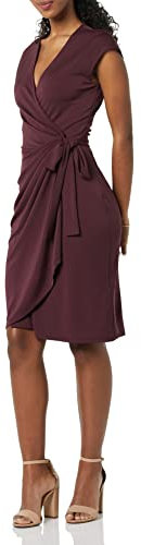 Amazon Essentials Damen Klassisches Wickelkleid mit Flügelärmeln (erhältlich in Übergröße), Burgunderrot, S