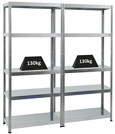 PROREGAL Mega Deal 2X Étagère Charge Lourde Steel Eagle | HxLxP 180x80x40cm | 130kg par Niveau | Galvanisé | Lot d'étagères Robustes de Garage, Atelier, Cave, sous-Sol, Stockage, Rangement, Rayonnage