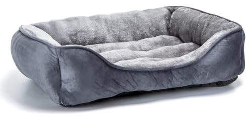 Nobleza Dog Bed Medium, Super Soft Dog Beds Washable, Warm Plush Puppy Bed for Cats and Small Medium Dogs, Rectangle Grey Pet Sofa Bed with Anti-Slip Bottom, 67x57x18cm