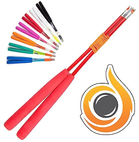 JD Pro Fibreglass Diabolo Handsticks, Fitted With Super Smooth String - Pro Diablo Sticks With Cascade Sticker (Red)