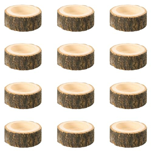 Pizsieat 12 Piezas Portavelas de Madera Porta Velas Madera Candelabros para Velas de Té Natural Portavelas Votivos para Bodas, Decoraciones de Mesa, Día de San Valentín (2.36w X 0.98h)
