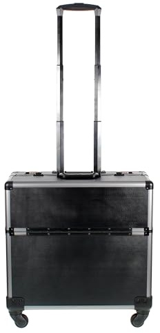AR BRAND EST. 2021 Aluminium Pilot Wheeled Trolley Case Hard Briefcase Black Silver (Black)