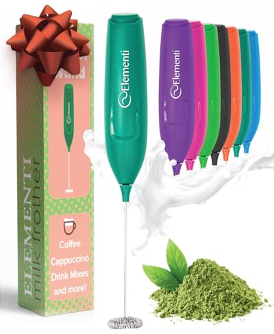 Elementi Powerful Matcha Whisk – Lightweight Matcha Frother Wand & Drink Mixer Handheld, High Speed Mini Whisk for Tea & More, Coffee Mixer Wand, Milk Frother Handheld (Emerald Green)