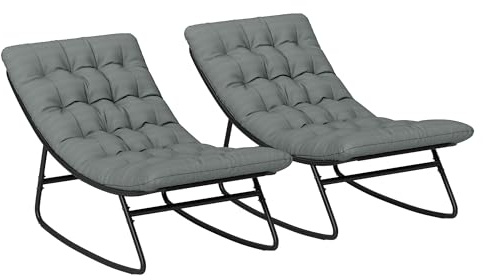 Outsunny Lot de 2 fauteuils à Bascule extérieur Coussins Épais Gris Foncé