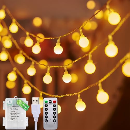 taiyongkang Guirlande Lumineuse à Piles/USB, 6m 40 LED, Étanche IP44, 8 Modes, Décoration Noël, Halloween, Jardin,Guirlande Intérieur/Extérieur à Batterie (Blanc Chaud)