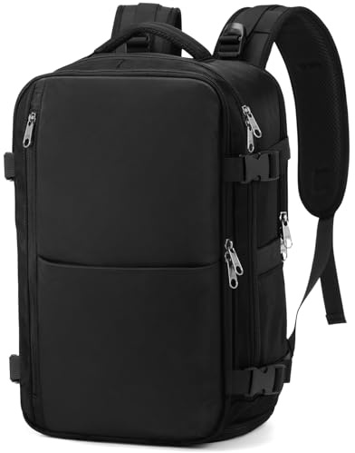 Samfolk Mochila viaje Cabina avion 40x20x25 Mochila viaje 12 Bolsillos Mochilas de viaje para avion de Separado para Zapatos Bolsa de Mano, 20L (Negro Mate, 40x20x25)