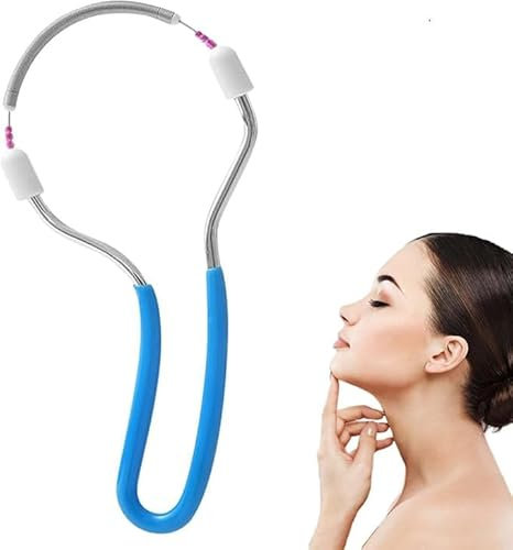 Depilatore da donna per viso, in acciaio inox, a molla, portatile, strumento di depilazione a spirale, epilatore portatile per viso, mento, peli del labbro superiore (blu)