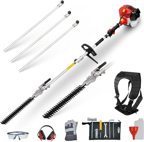 BU-KO 52cc Benzin-Heckenschere mit Langer Reichweite und 3 Verlängerungsstange, hohe Leistung, langlebige Stahlklinge, Präzisionstrimmen für hohe Hecken und Büsche, einfach zu bedienen