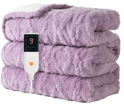 Aheadpret Heated Blanket 130x160cm,Electric Blanket Machine Washable,Purple | 9 Heat Levels,10H Auto-Off,Heated Throw,Safety Certified,Soft Metrial ,Fast Heating ,for Home Office Use