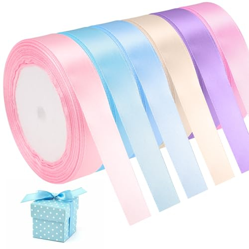 6 Colores Cintas Decorativas Raso, 20mmx22m Rollos de Cinta de Satén de Colores, Cinta de Raso para Envolver Regalos para Manualidades, Envoltorios de Regalos, Decoración de Bodas