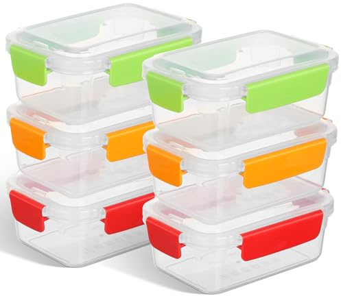 VINATO Set di 6 Contenitori Ermetici per Alimenti da 0.75 Litri, Contentiori in Plastica per Alimenti con Coperchio, 4 Chiusure di Sicurezza, Senza BPA adatti per Microonde e Lavastoviglie
