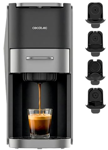 Cecotec Cafetera Cápsulas Compacta FreeStyle Compact Dark Roast. 4 en 1, 1350W, 20 Bares, Apta para Café Molido, Dolce Gusto, Nespresso, ESE pod y Senseo, Depósito 700ml