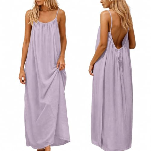 nnOuOnn Robe caraco dos nu pour femme d'été 2026 sans manches, longue robe d'été décontractée, robe d'été fluide à dos ouvert, robe de plage pour la maison