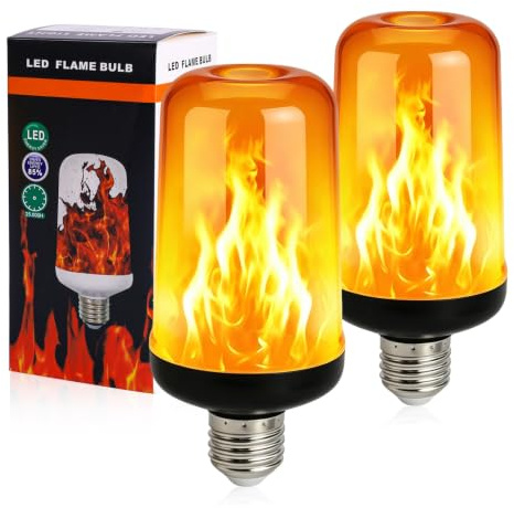 Bubuny Flammlampa E27 lågor glödlampa, flammeffekt glödlampor, 4 belysningslägen lampa varmt flimmerljus för halloween jul dekoration trädgård fest bröllop inomhus och utomhusbelysning 2 stycken