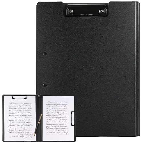 KIMHOME 1 portablocco A4 con coperchio, cartella con 2 clip per ufficio, scuola e edilizia (nero)