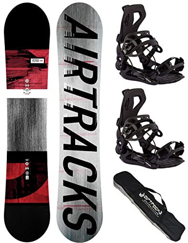 Airtracks Herren Snowboard Set Freeride Freestyle - Waves Camber Snowboard Extra Wide 161 - Softbindung Master L - SB Bag