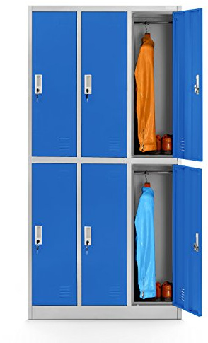 Jan Nowak Casier vestiaire 3B2A Armoire Metallique 6 Compartiments Revêtement en Poudre 185 cm x 90 cm x 45 cm (Gris/Bleu)